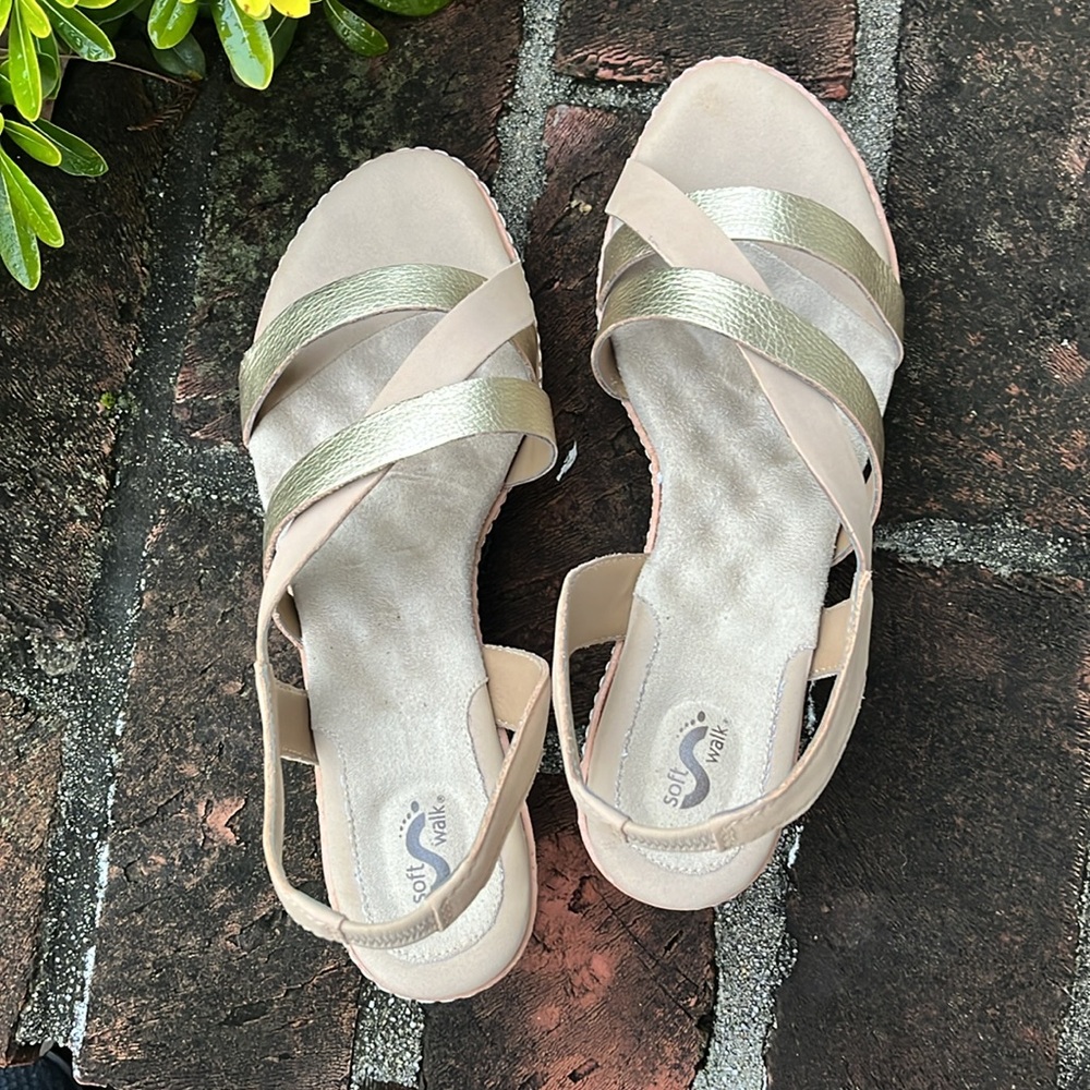 San Pablo gold/stone wedges size 9W - Picture 2 of 8